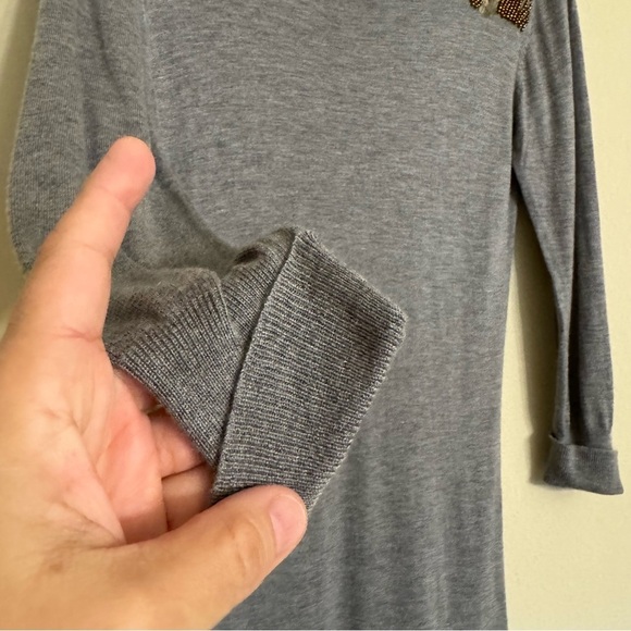 French Connection Gray Sweater Dress Beaded Shoulders Size 6 - Picture 8 of 15